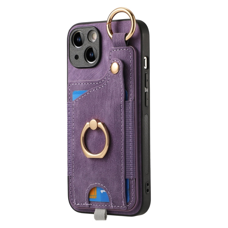 Retro Skin-feel Ring Card Bag Phone Case with Hang Loop, For iPhone 16, For iPhone 15 Pro Max, For iPhone 15 Pro, For iPhone 15 Plus