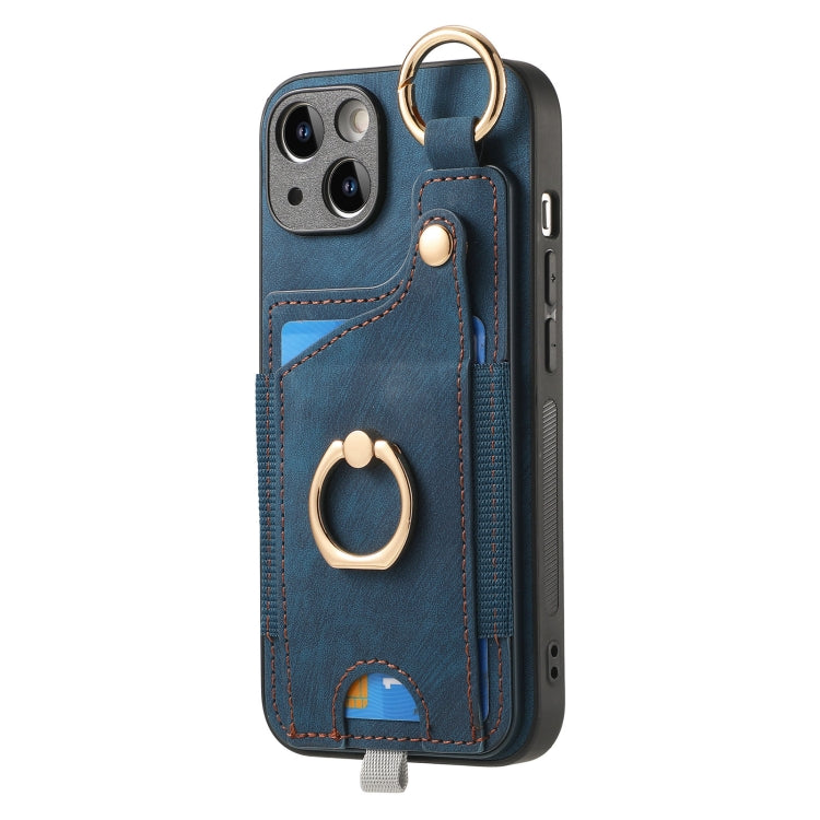 Retro Skin-feel Ring Card Bag Phone Case with Hang Loop, For iPhone 16, For iPhone 15 Pro Max, For iPhone 15 Pro, For iPhone 15 Plus