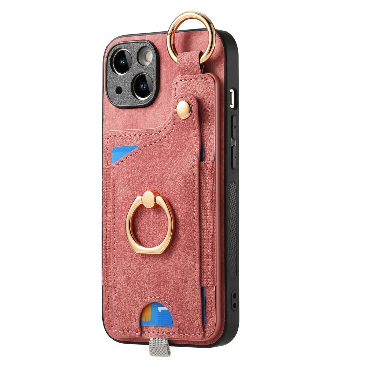 Retro Skin-feel Ring Card Bag Phone Case with Hang Loop, For iPhone 16, For iPhone 15 Pro Max, For iPhone 15 Pro, For iPhone 15 Plus