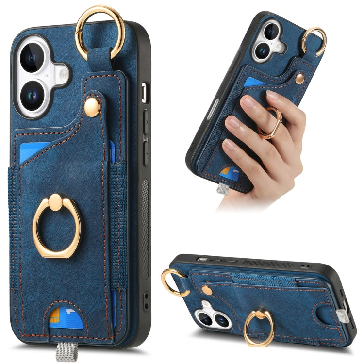 Retro Skin-feel Ring Card Bag Phone Case with Hang Loop, For iPhone 17e / 16e, For iPhone 16 Pro Max, For iPhone 16 Pro, For iPhone 16 Plus