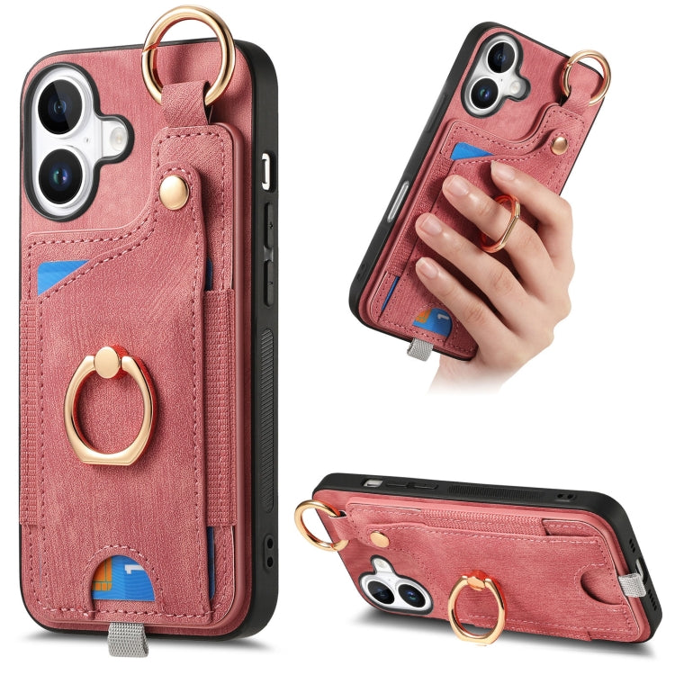 Retro Skin-feel Ring Card Bag Phone Case with Hang Loop, For iPhone 17e / 16e, For iPhone 16 Pro Max, For iPhone 16 Pro, For iPhone 16 Plus