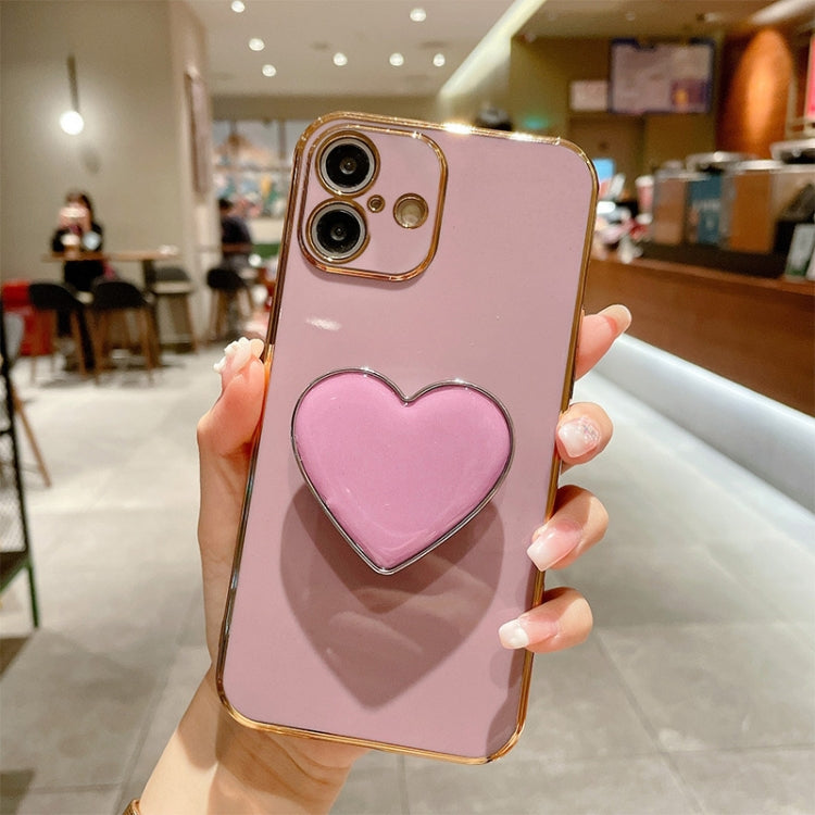 Electroplating Love Heart Holder TPU Phone Case, For iPhone 15 Pro Max, For iPhone 15 Pro, For iPhone 15 Plus, For iPhone 15