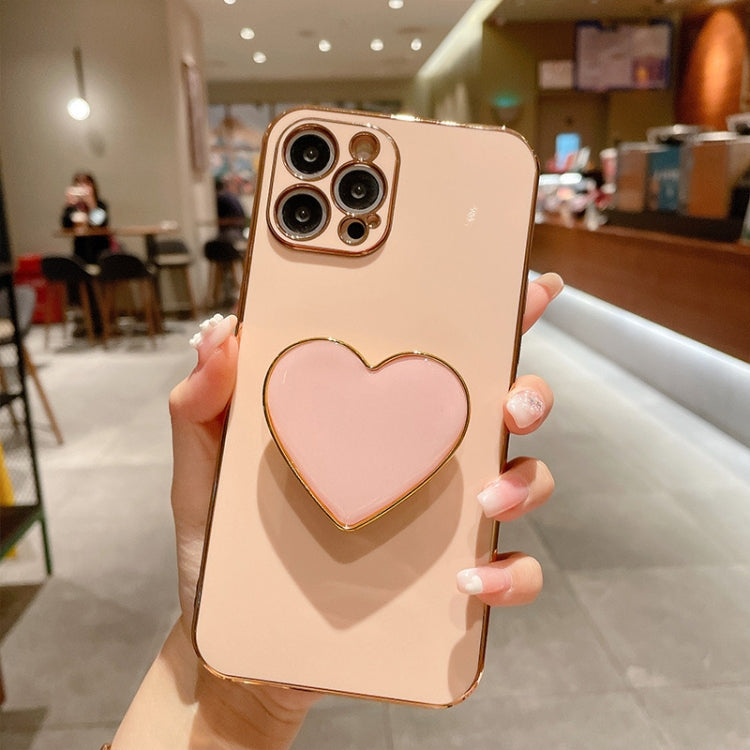 Electroplating Love Heart Holder TPU Phone Case, For iPhone 15 Pro Max, For iPhone 15 Pro, For iPhone 15 Plus, For iPhone 15
