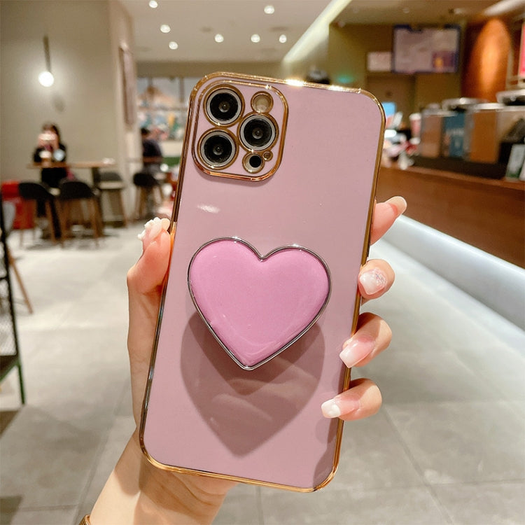 Electroplating Love Heart Holder TPU Phone Case, For iPhone 15 Pro Max, For iPhone 15 Pro, For iPhone 15 Plus, For iPhone 15