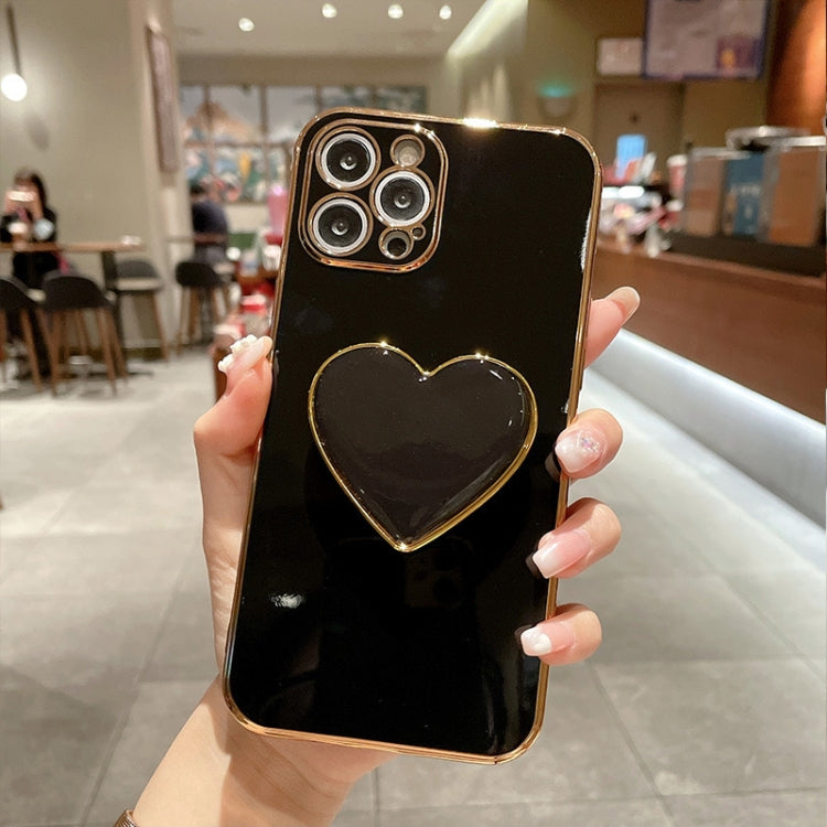 Electroplating Love Heart Holder TPU Phone Case, For iPhone 15 Pro Max, For iPhone 15 Pro, For iPhone 15 Plus, For iPhone 15