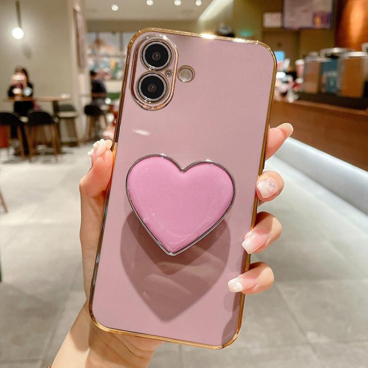Electroplating Love Heart Holder TPU Phone Case, For iPhone 16 Pro Max, For iPhone 16 Pro, For iPhone 16 Plus, For iPhone 16