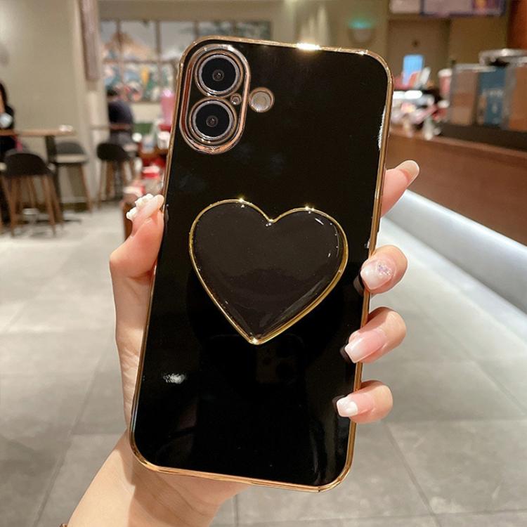 Electroplating Love Heart Holder TPU Phone Case, For iPhone 16 Pro Max, For iPhone 16 Pro, For iPhone 16 Plus, For iPhone 16
