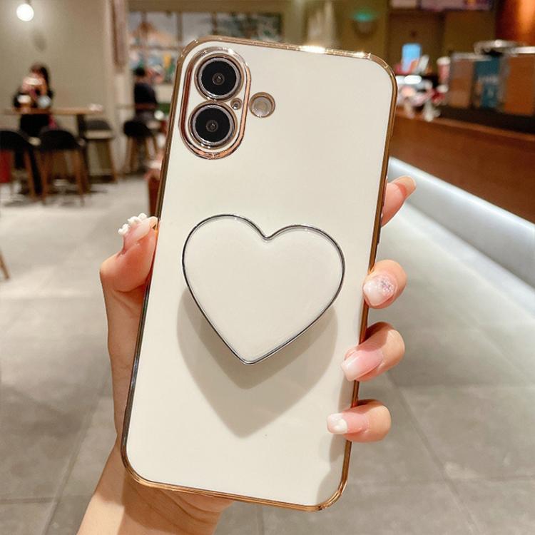 Electroplating Love Heart Holder TPU Phone Case, For iPhone 16 Pro Max, For iPhone 16 Pro, For iPhone 16 Plus, For iPhone 16