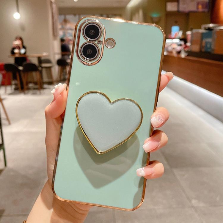 Electroplating Love Heart Holder TPU Phone Case, For iPhone 16 Pro Max, For iPhone 16 Pro, For iPhone 16 Plus, For iPhone 16