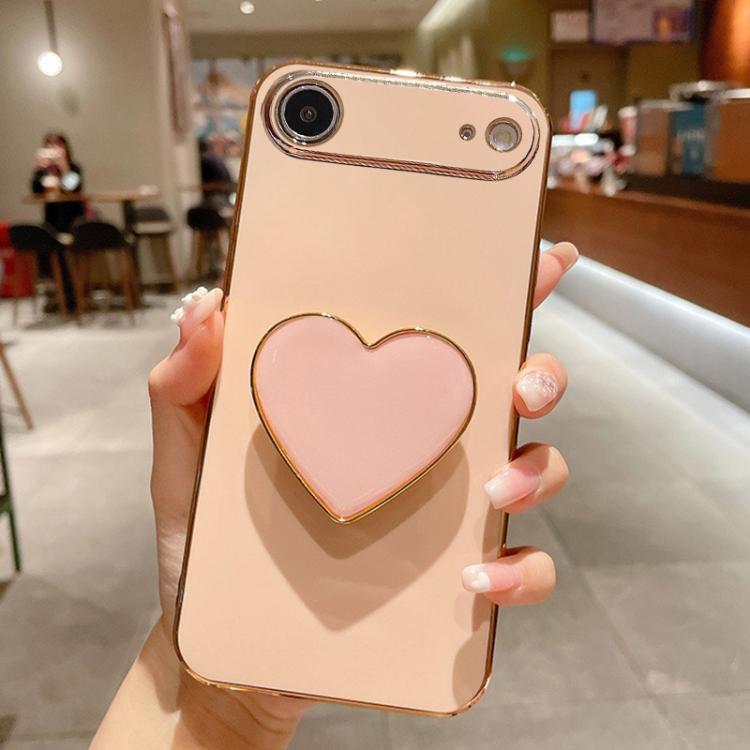 Electroplating Love Heart Holder TPU Phone Case, For iPhone 15 Pro Max, For iPhone 15 Pro, For iPhone 15 Plus, For iPhone 15