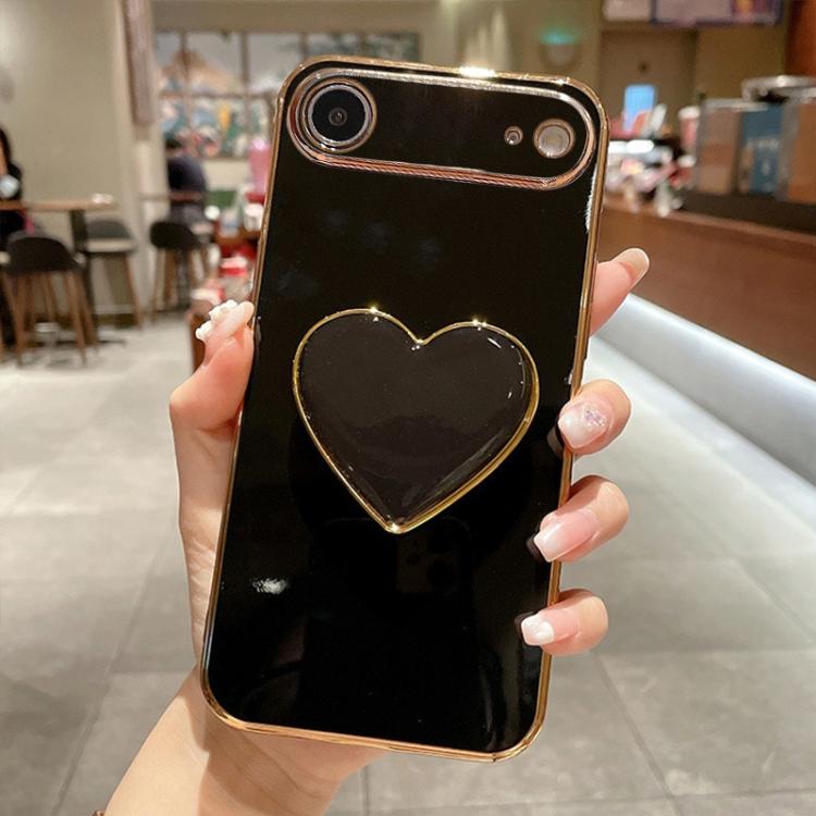 Electroplating Love Heart Holder TPU Phone Case, For iPhone 15 Pro Max, For iPhone 15 Pro, For iPhone 15 Plus, For iPhone 15