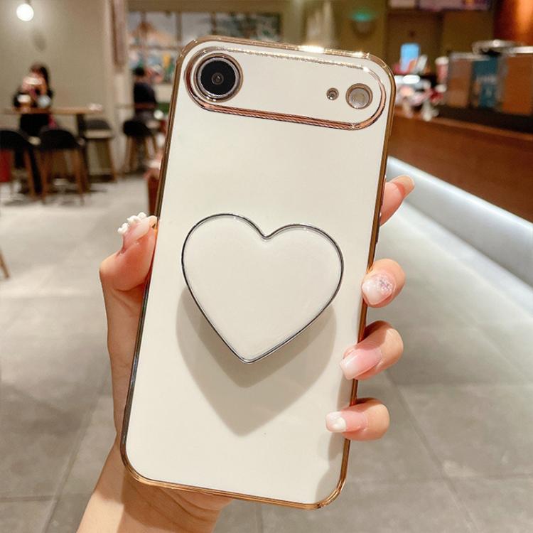 Electroplating Love Heart Holder TPU Phone Case, For iPhone 15 Pro Max, For iPhone 15 Pro, For iPhone 15 Plus, For iPhone 15