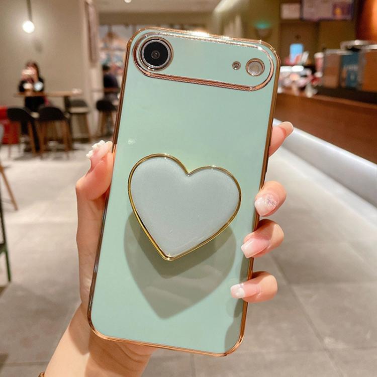 Electroplating Love Heart Holder TPU Phone Case, For iPhone 15 Pro Max, For iPhone 15 Pro, For iPhone 15 Plus, For iPhone 15