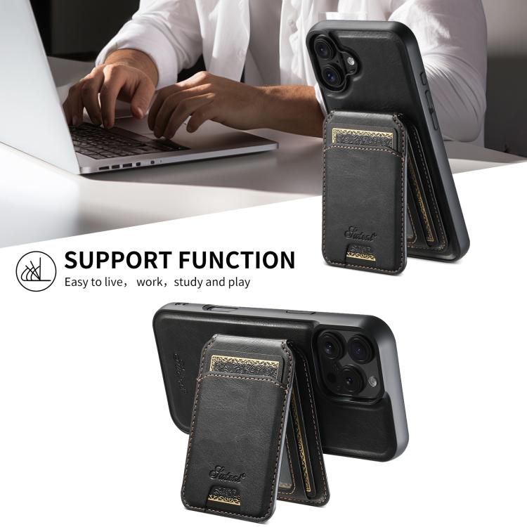 Suteni H15 MagSafe Oil Eax Leather Detachable Wallet Back Phone Case, For iPhone Air, For iPhone 16 Pro Max, For iPhone 16 Pro, For iPhone 16 Plus