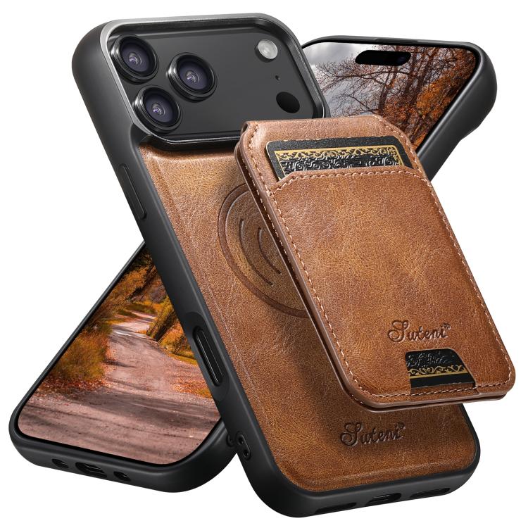 Suteni H15 MagSafe Oil Eax Leather Detachable Wallet Back Phone Case, For iPhone 17e / 16e, For iPhone 17 Pro Max, For iPhone 17 Pro, For iPhone 17