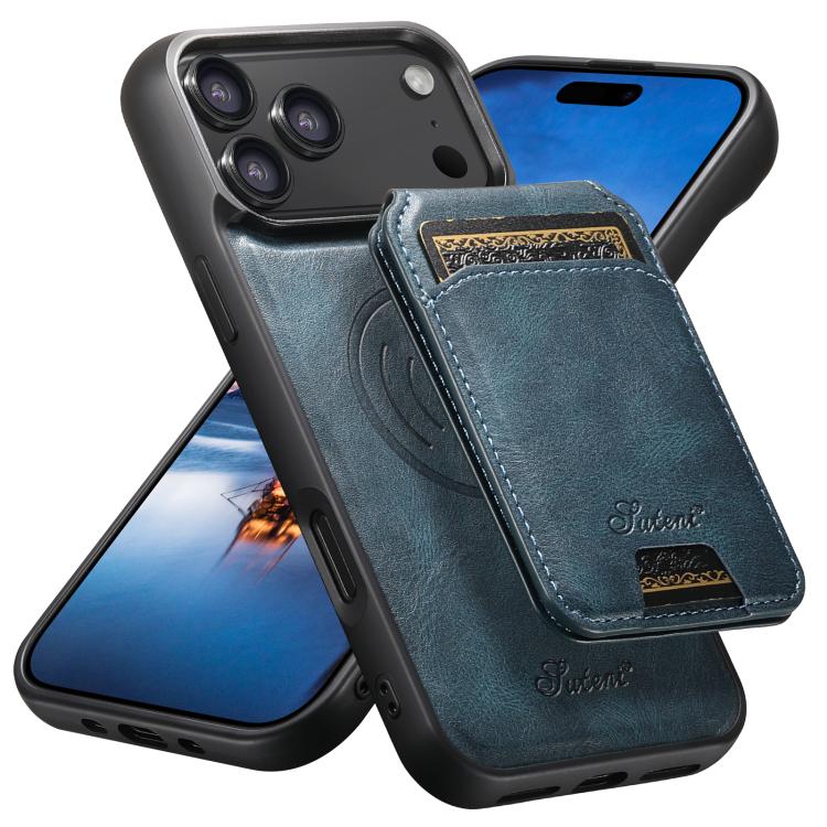 Suteni H15 MagSafe Oil Eax Leather Detachable Wallet Back Phone Case, For iPhone 17e / 16e, For iPhone 17 Pro Max, For iPhone 17 Pro, For iPhone 17