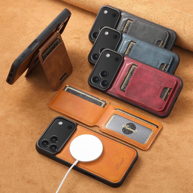 Suteni H15 MagSafe Oil Eax Leather Detachable Wallet Back Phone Case, For iPhone 12 Pro, For iPhone 17e / 16e