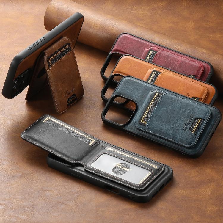 Suteni H15 MagSafe Oil Eax Leather Detachable Wallet Back Phone Case, For iPhone 16, For iPhone 15 Pro Max, For iPhone 15 Pro, For iPhone 15 Plus