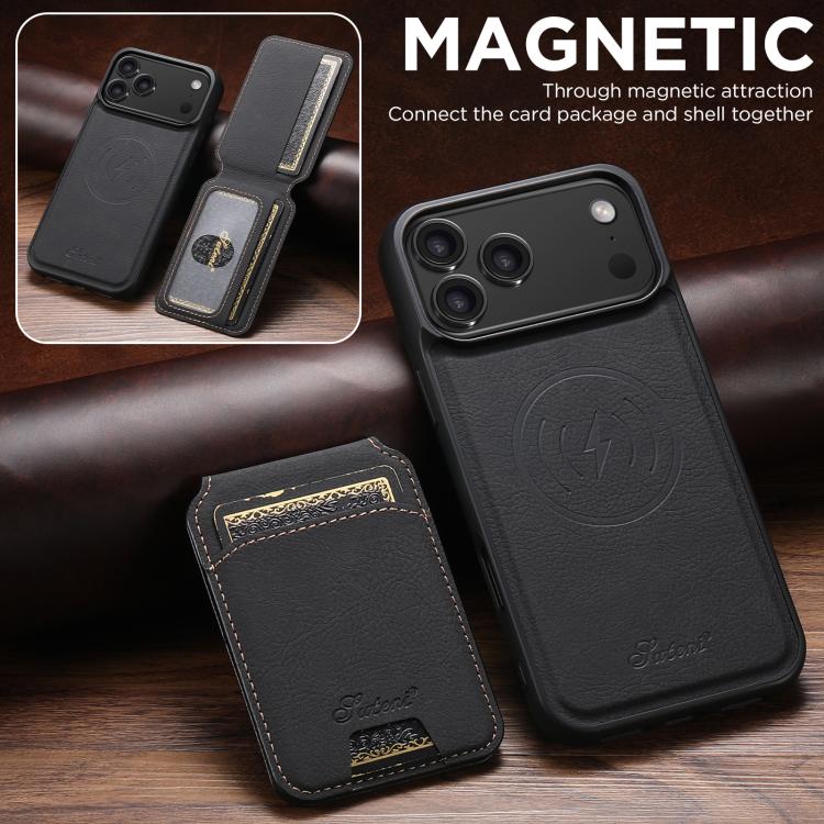 Suteni H16 Litchi Texture Leather Detachable Wallet Back Phone Case, For iPhone 17e / 16e, For iPhone 17 Pro Max, For iPhone 17 Pro, For iPhone 17, For iPhone Air, For iPhone 16 Pro Max