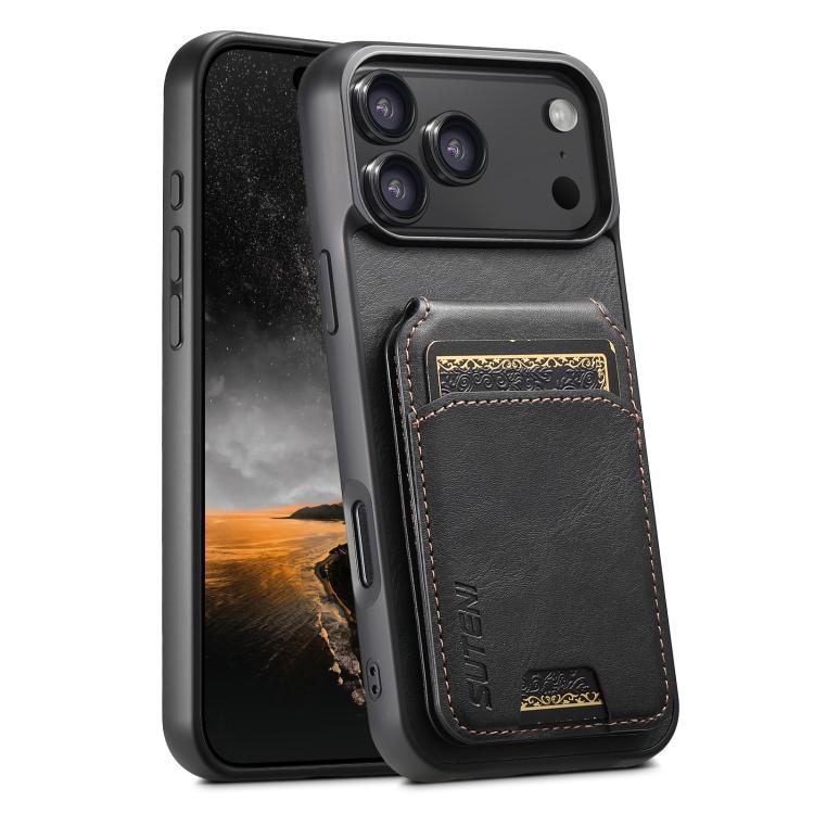 Suteni H02 Leather Wallet Stand Back Phone Case, For iPhone 17 Pro Max, For iPhone 17 Pro, For iPhone 17, For iPhone Air, For iPhone 16e, For iPhone 16 Pro Max, For iPhone 16 Pro, For iPhone 16 Plus