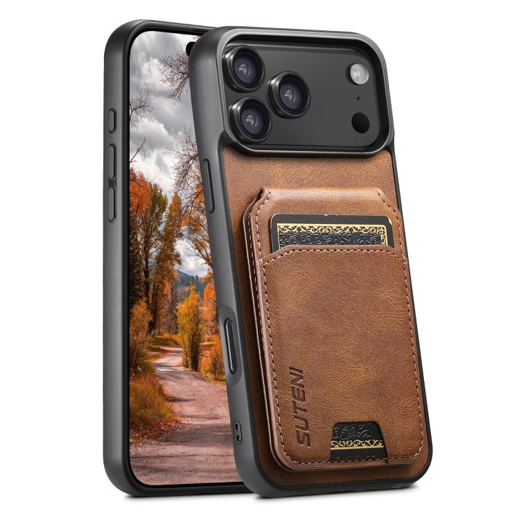 Suteni H02 Leather Wallet Stand Back Phone Case, For iPhone 17 Pro Max, For iPhone 17 Pro, For iPhone 17, For iPhone Air, For iPhone 16e, For iPhone 16 Pro Max, For iPhone 16 Pro, For iPhone 16 Plus