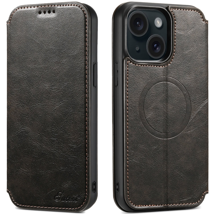 Suteni J05 Leather Magnetic MagSafe Phone Case, For iPhone 16 Plus, For iPhone 16, For iPhone 15 Pro Max, For iPhone 15 Pro, For iPhone 15 Plus, For iPhone 15