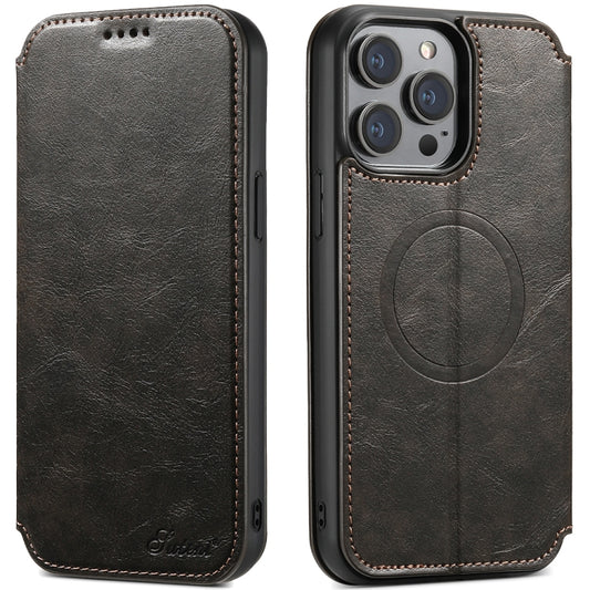 Suteni J05 Leather Magnetic MagSafe Phone Case, For iPhone 15 Pro, For iPhone 15 Plus, For iPhone 15
