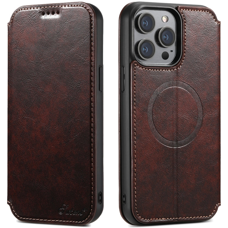 Suteni J05 Leather Magnetic MagSafe Phone Case, For iPhone 16 Plus, For iPhone 16, For iPhone 15 Pro Max, For iPhone 15 Pro, For iPhone 15 Plus, For iPhone 15