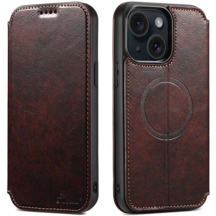 Suteni J05 Leather Magnetic MagSafe Phone Case, For iPhone 16 Plus, For iPhone 16, For iPhone 15 Pro Max, For iPhone 15 Pro, For iPhone 15 Plus, For iPhone 15