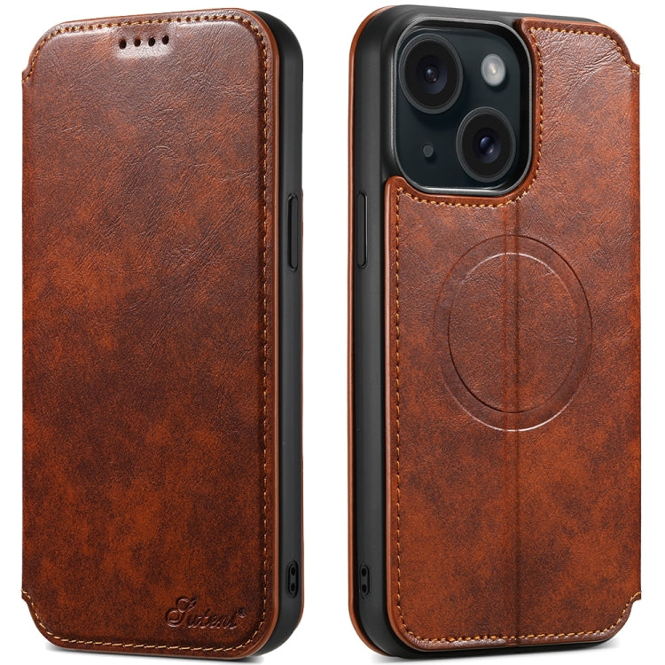 Suteni J05 Leather Magnetic MagSafe Phone Case, For iPhone 16 Plus, For iPhone 16, For iPhone 15 Pro Max, For iPhone 15 Pro, For iPhone 15 Plus, For iPhone 15