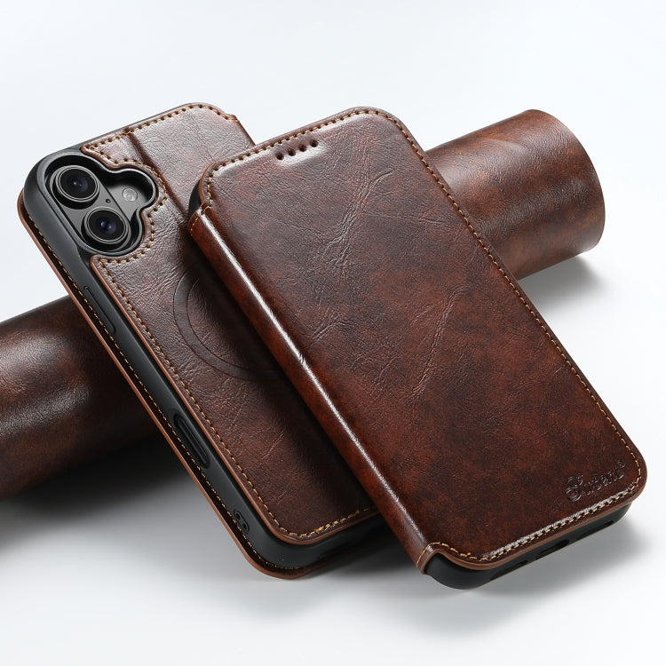 Suteni J05 Leather Magnetic MagSafe Phone Case, For iPhone 16 Plus, For iPhone 16, For iPhone 15 Pro Max, For iPhone 15 Pro, For iPhone 15 Plus, For iPhone 15