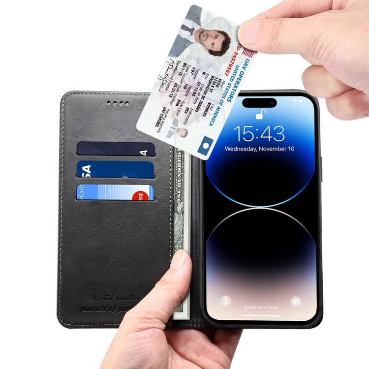Suteni Calf Texture Horizontal Flip Leather Phone Case, For iPhone 15
