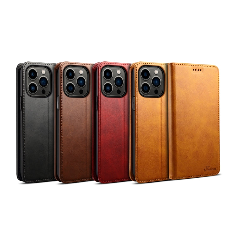 Suteni Calf Texture Horizontal Flip Leather Phone Case, For iPhone 15