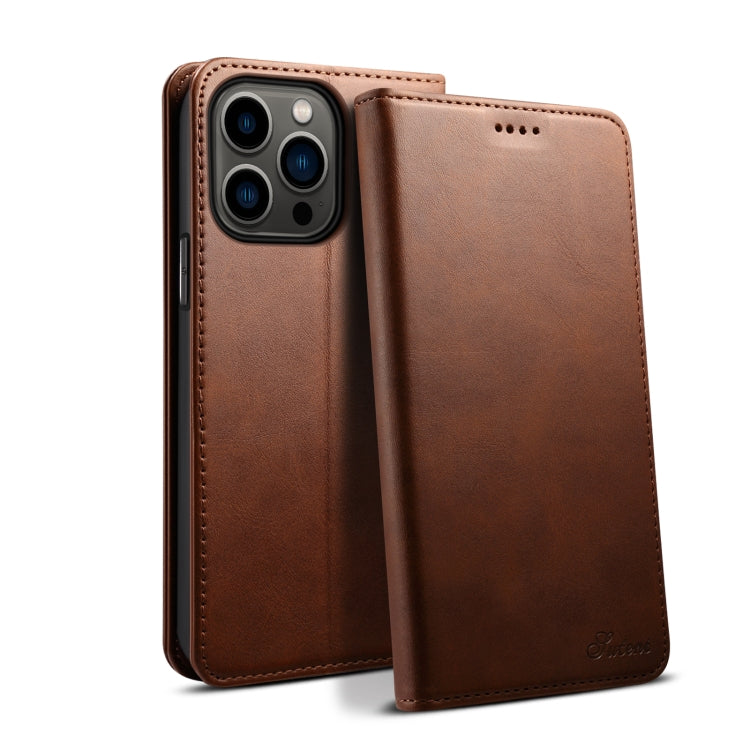 Suteni Calf Texture Horizontal Flip Leather Phone Case, For iPhone 15