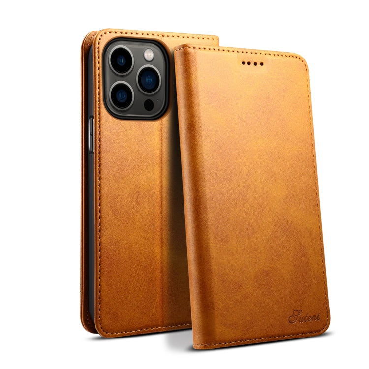 Suteni Calf Texture Horizontal Flip Leather Phone Case, For iPhone 15