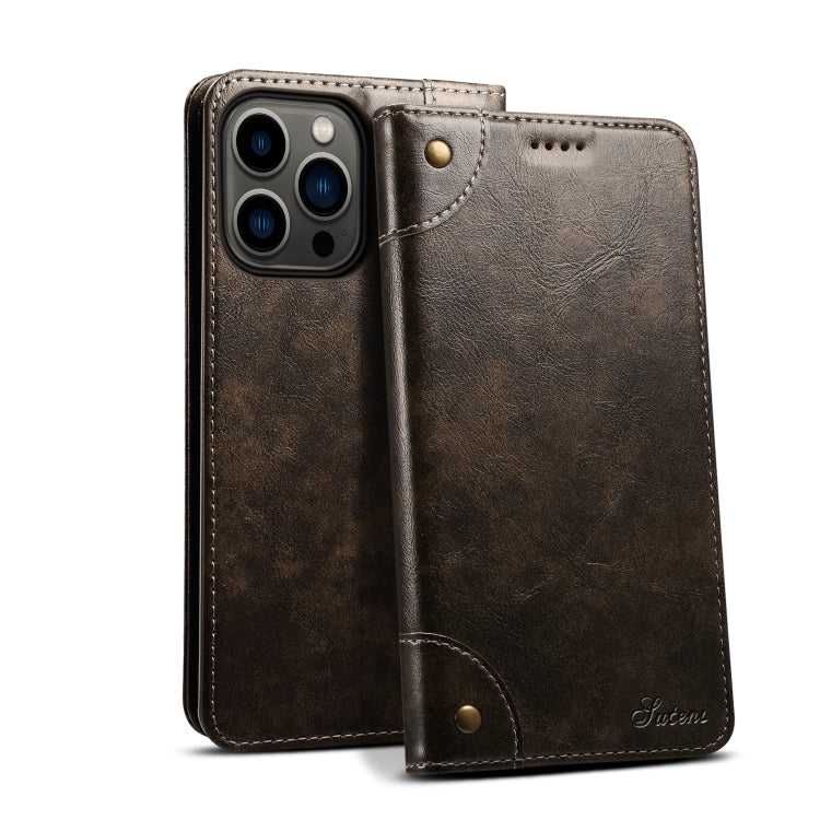 Suteni Baroque Calf Texture Buckle Wallet Leather Phone Case, For iPhone 16, For iPhone 15 Pro Max, For iPhone 15 Pro, For iPhone 15 Plus