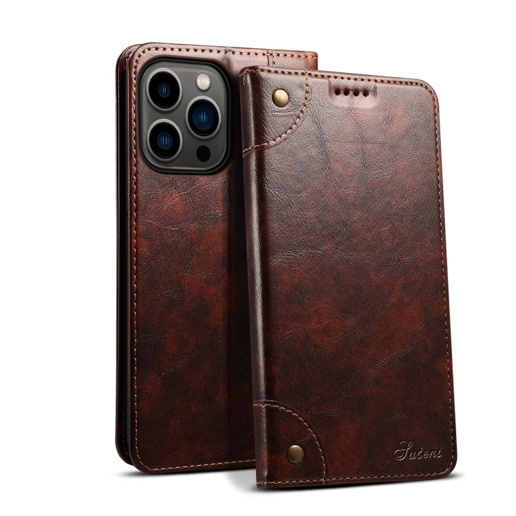 Suteni Baroque Calf Texture Buckle Wallet Leather Phone Case, For iPhone 16, For iPhone 15 Pro Max, For iPhone 15 Pro, For iPhone 15 Plus