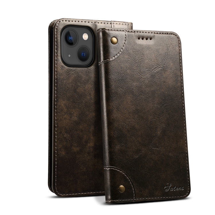 Suteni Baroque Calf Texture Buckle Wallet Leather Phone Case, For iPhone 16, For iPhone 15 Pro Max, For iPhone 15 Pro, For iPhone 15 Plus