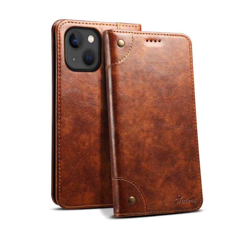Suteni Baroque Calf Texture Buckle Wallet Leather Phone Case, For iPhone 16, For iPhone 15 Pro Max, For iPhone 15 Pro, For iPhone 15 Plus
