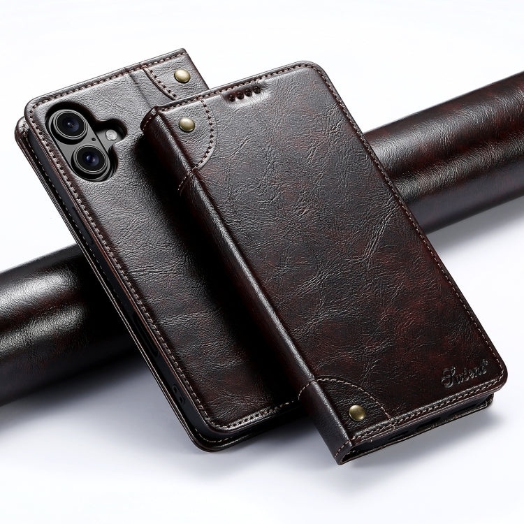 Suteni Baroque Calf Texture Buckle Wallet Leather Phone Case, For iPhone 16, For iPhone 15 Pro Max, For iPhone 15 Pro, For iPhone 15 Plus