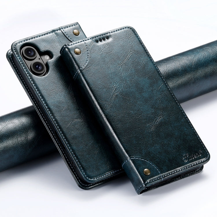 Suteni Baroque Calf Texture Buckle Wallet Leather Phone Case, For iPhone 16, For iPhone 15 Pro Max, For iPhone 15 Pro, For iPhone 15 Plus