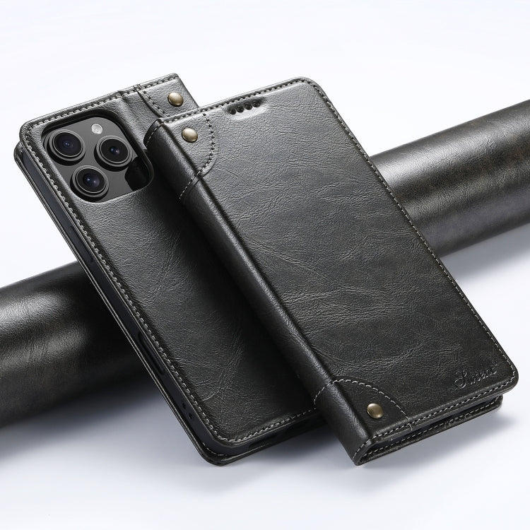 Suteni Baroque Calf Texture Buckle Wallet Leather Phone Case, For iPhone 16, For iPhone 15 Pro Max, For iPhone 15 Pro, For iPhone 15 Plus