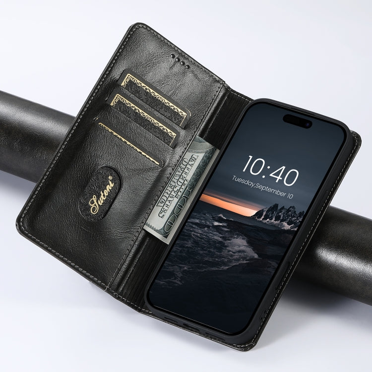 Suteni Baroque Calf Texture Buckle Wallet Leather Phone Case, For iPhone 16, For iPhone 15 Pro Max, For iPhone 15 Pro, For iPhone 15 Plus