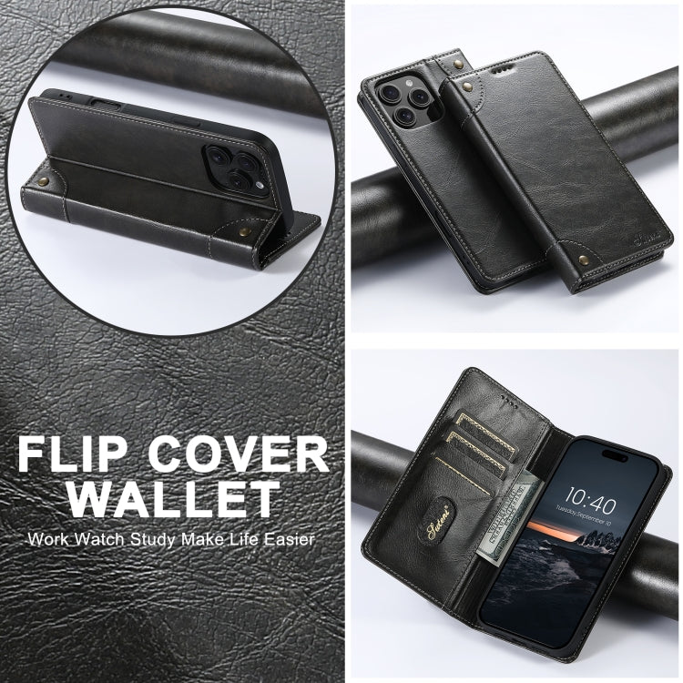Suteni Baroque Calf Texture Buckle Wallet Leather Phone Case, For iPhone 16, For iPhone 15 Pro Max, For iPhone 15 Pro, For iPhone 15 Plus