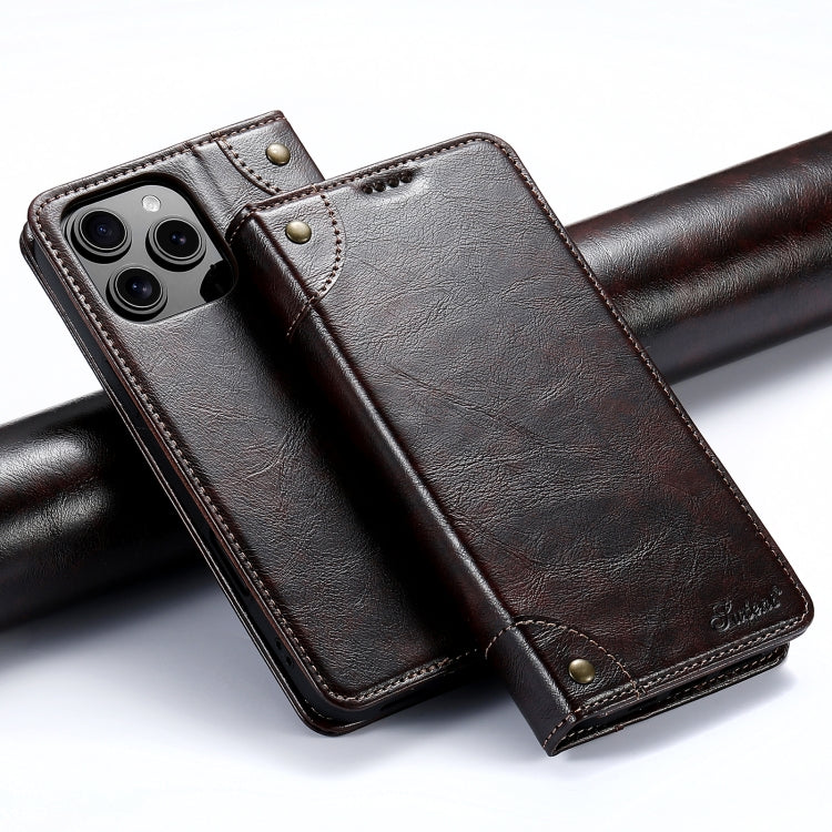 Suteni Baroque Calf Texture Buckle Wallet Leather Phone Case, For iPhone 16, For iPhone 15 Pro Max, For iPhone 15 Pro, For iPhone 15 Plus