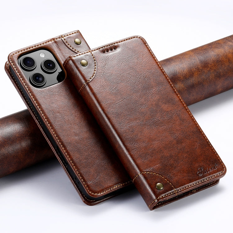 Suteni Baroque Calf Texture Buckle Wallet Leather Phone Case, For iPhone 16, For iPhone 15 Pro Max, For iPhone 15 Pro, For iPhone 15 Plus