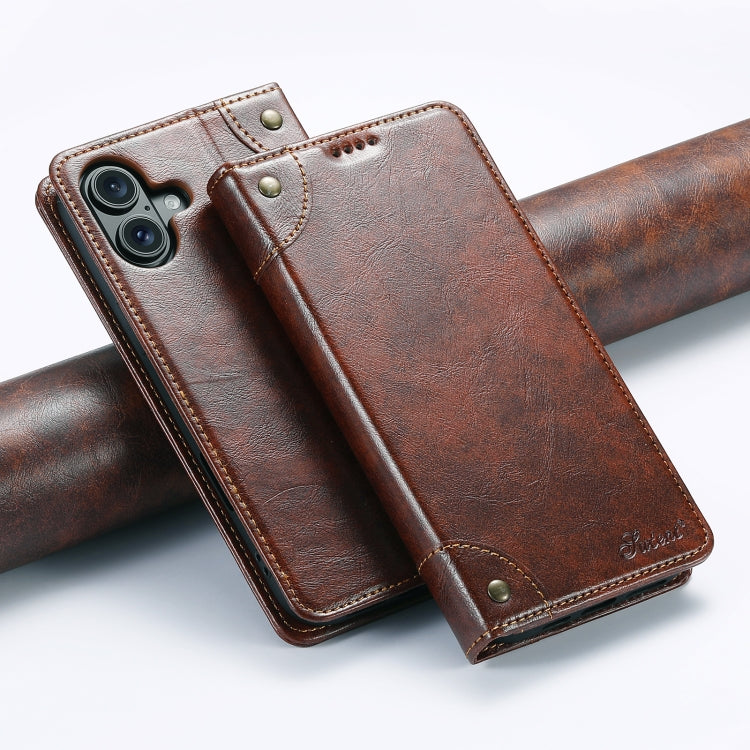Suteni Baroque Calf Texture Buckle Wallet Leather Phone Case, For iPhone 16, For iPhone 15 Pro Max, For iPhone 15 Pro, For iPhone 15 Plus