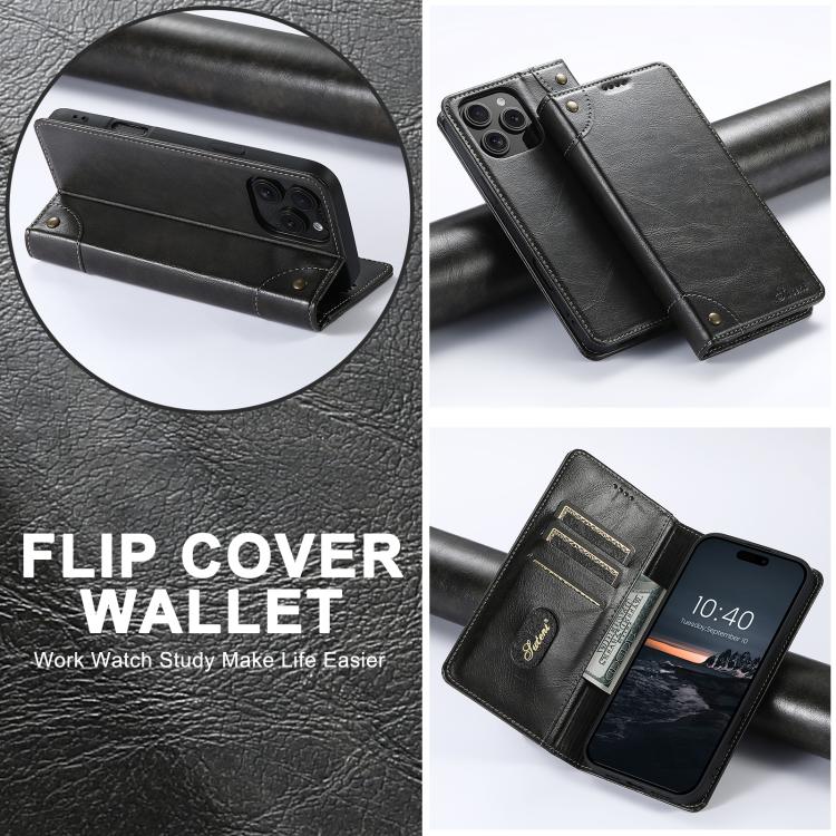 Suteni Baroque Calf Texture Buckle Wallet Leather Phone Case, For iPhone 16e, For iPhone 16 Pro Max, For iPhone 16 Pro, For iPhone 16 Plus