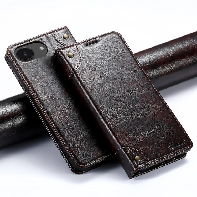 Suteni Baroque Calf Texture Buckle Wallet Leather Phone Case, For iPhone 16e, For iPhone 16 Pro Max, For iPhone 16 Pro, For iPhone 16 Plus