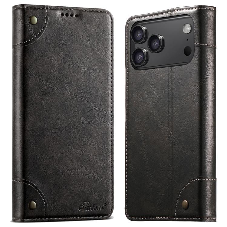 Suteni Baroque Calf Texture Buckle Wallet Leather Phone Case, For iPhone 16e, For iPhone 16 Pro Max, For iPhone 16 Pro, For iPhone 16 Plus